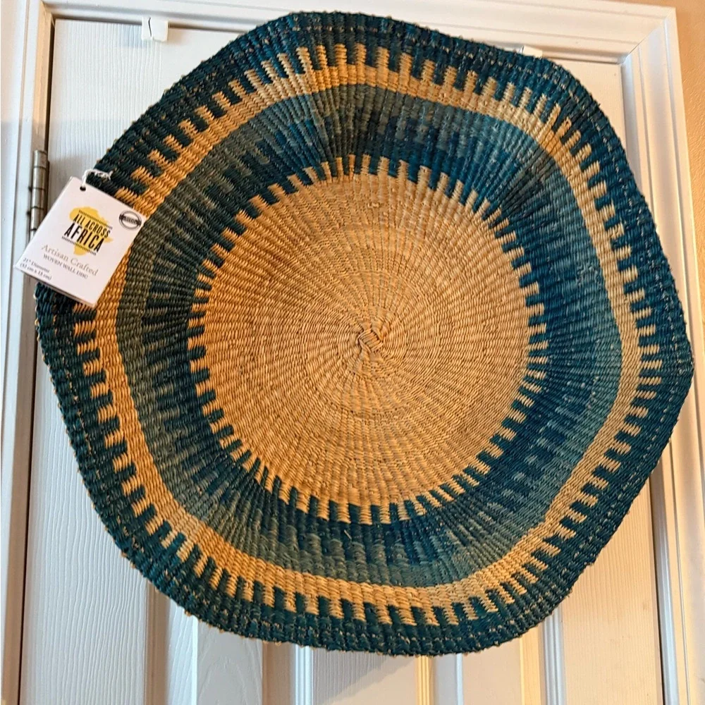 ALL ACROSS AFRICA BLUE WAVY WOVEN DISC WALL DECOR WORLD MARKET